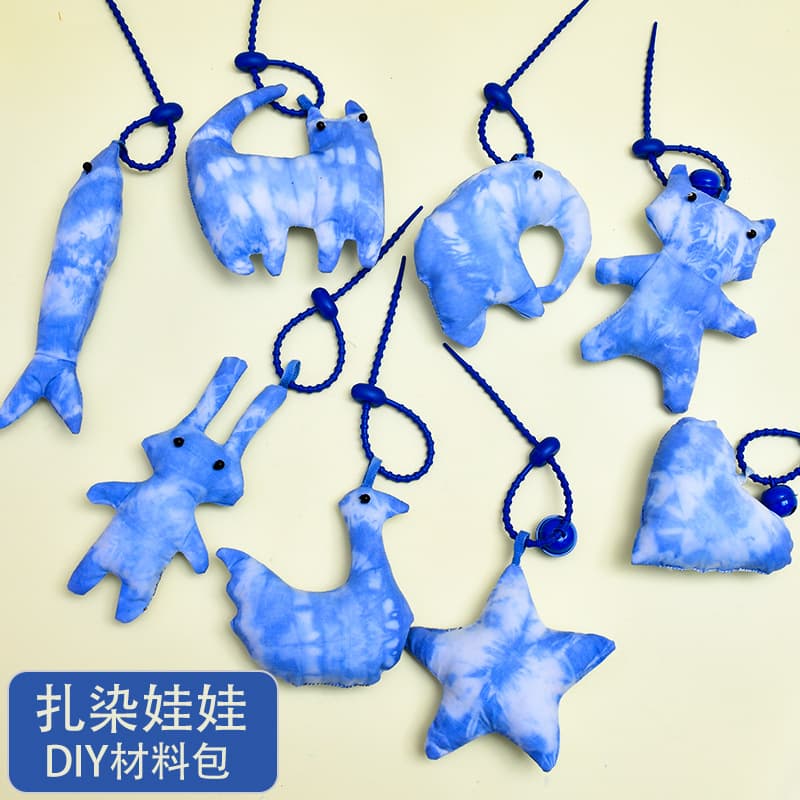 Pure white cotton tie-dye doll keychains, DIY tie-dye doll pendants, self-made tie-dye material kit set