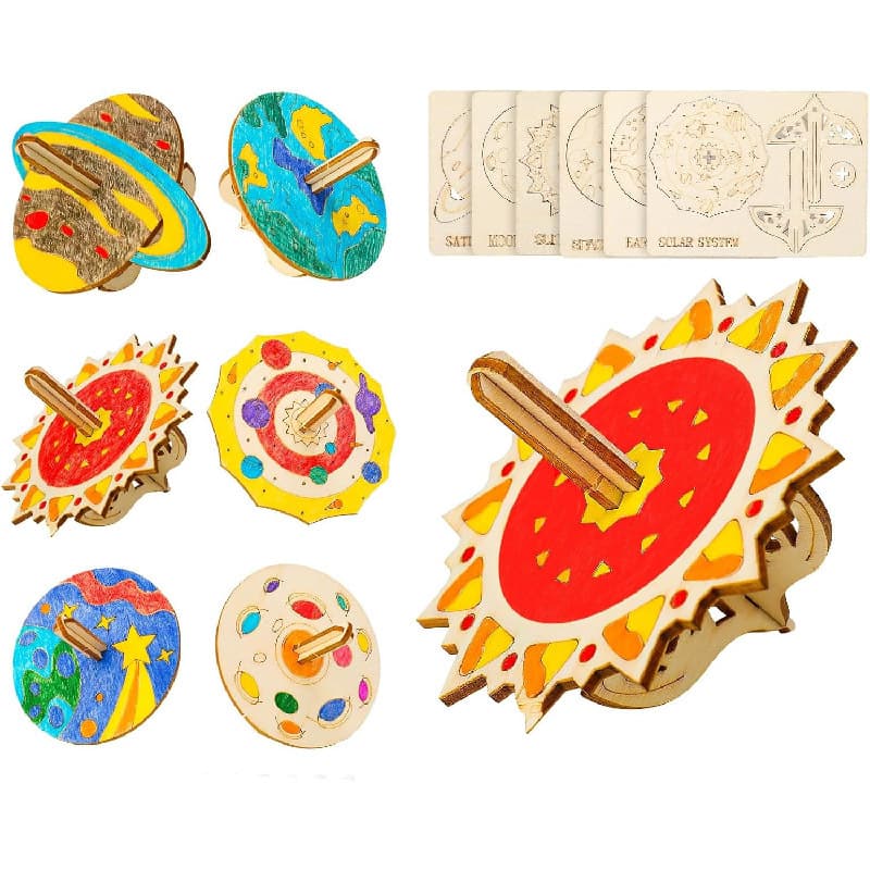 Kindergarten Handcraft Wooden Spinning Top Children's DIY Coloring Planet Spinning Top Finger Spinner Assembly Rotating Top