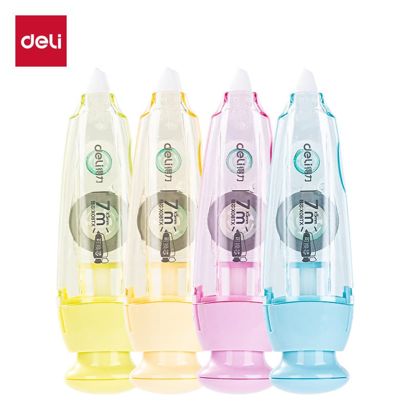 Deli X08 correction tape with replaceable refill, suitable for students, correcting typos, and retouching.