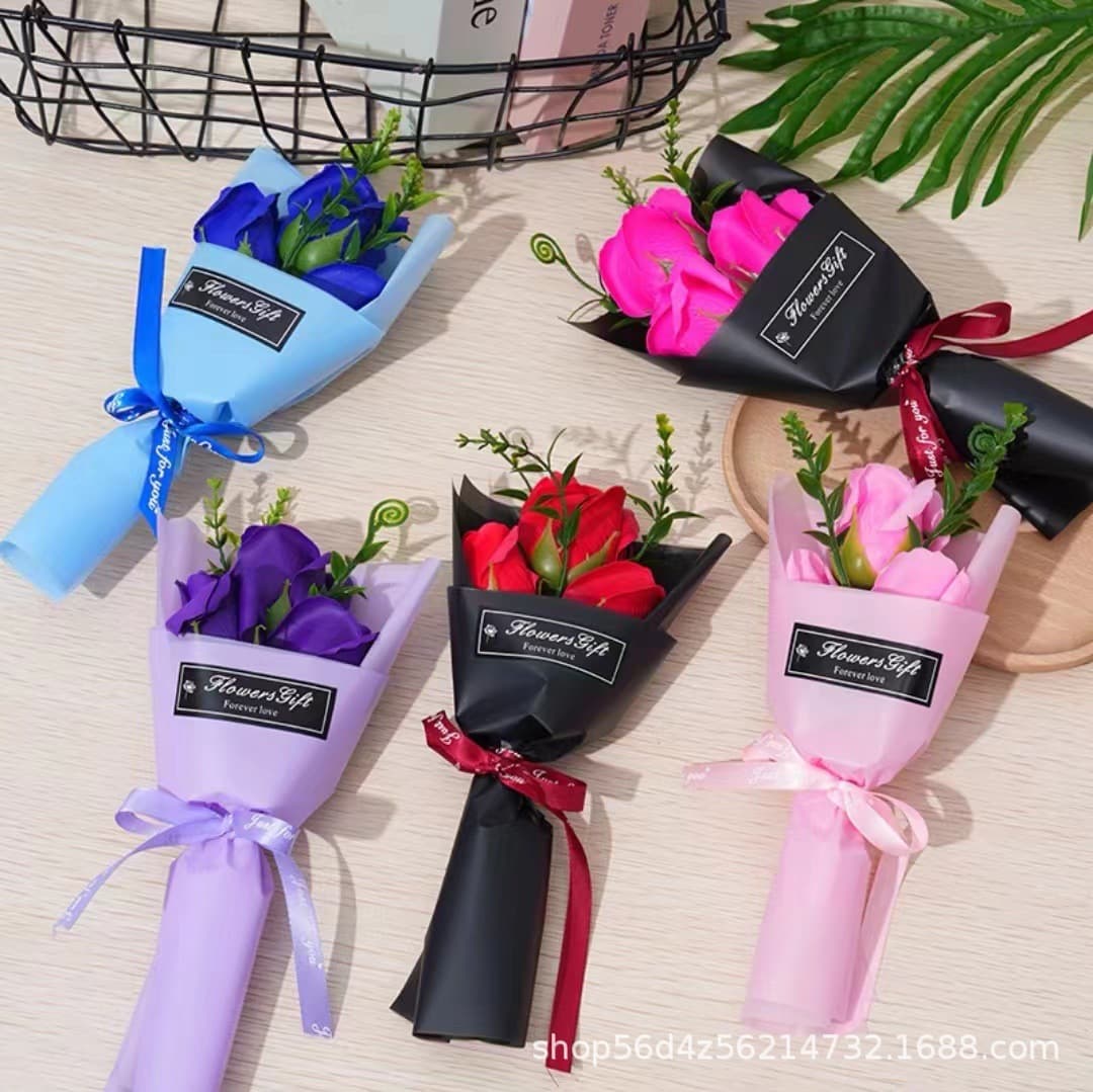 Mother's Day Teacher's Day Gift Three Soap Flowers Packaged Small Bouquet Company Event Small Gift Scented Rose