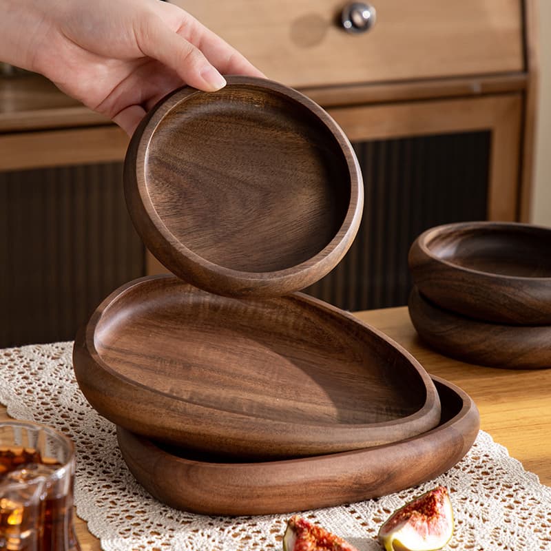 Solid Wood Jewelry Cosmetic Storage Tray, Entryway Key Hotel Plate, Creative Light Luxury Dried Fruit Dessert Plate, Cashew Nut Tray
