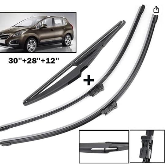 For Peugeot 3008 2008 2009-2015 Front and Rear Windshield Wiper Blades 30 inch + 28 inch + 12 inch