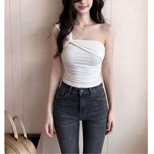 Cross-border Wholesale Sexy Solid Color Off-Shoulder Camisole Tank Top for Women Summer New Slim Fit Sensual Pure Desire Style