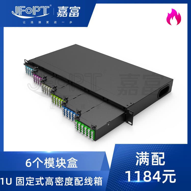 1U 144-core fully configured chassis with 6*MPO module boxes, single-mode G657A1/multimode OM3/4 fiber optic patch panel