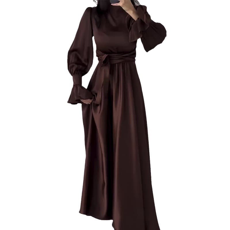 2025 Cross-border Amazon Europe/US Long Sleeve Ruffled Sleeve Tie Waist Slimming Flowing Dress