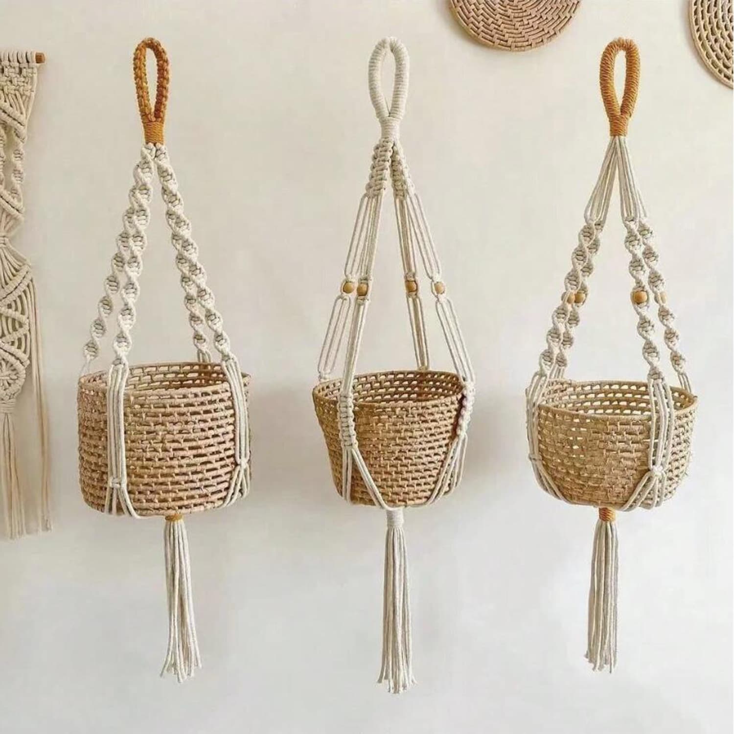 Garden Decoration Ins Handwoven Tassel Plant Pot Storage Hanging Net Bohemian Style Hanging Basket Net
