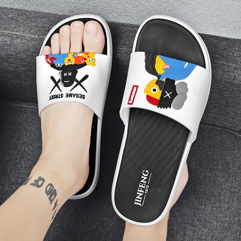 Summer Men's Sports Sandals 2-in-1 Trendy Sesame Street Contrast Color One-Band Outdoor Casual Non-Slip Flip Flops Wholesale