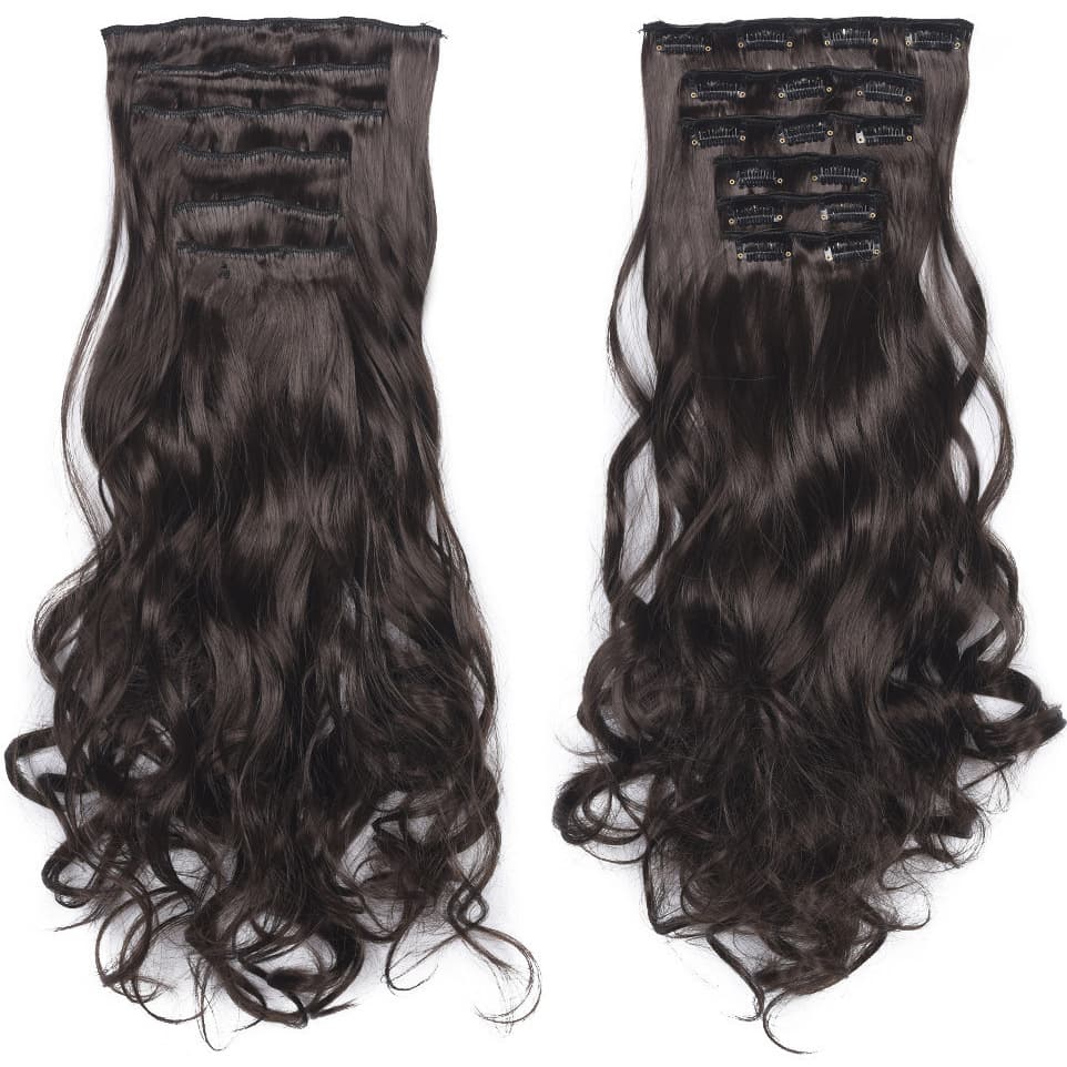 European and American Clip-in Hair Extensions 6-Piece Set, 16 Clips, Long Wavy Curly Hair, Synthetic Fiber Women's Hair Extension Set