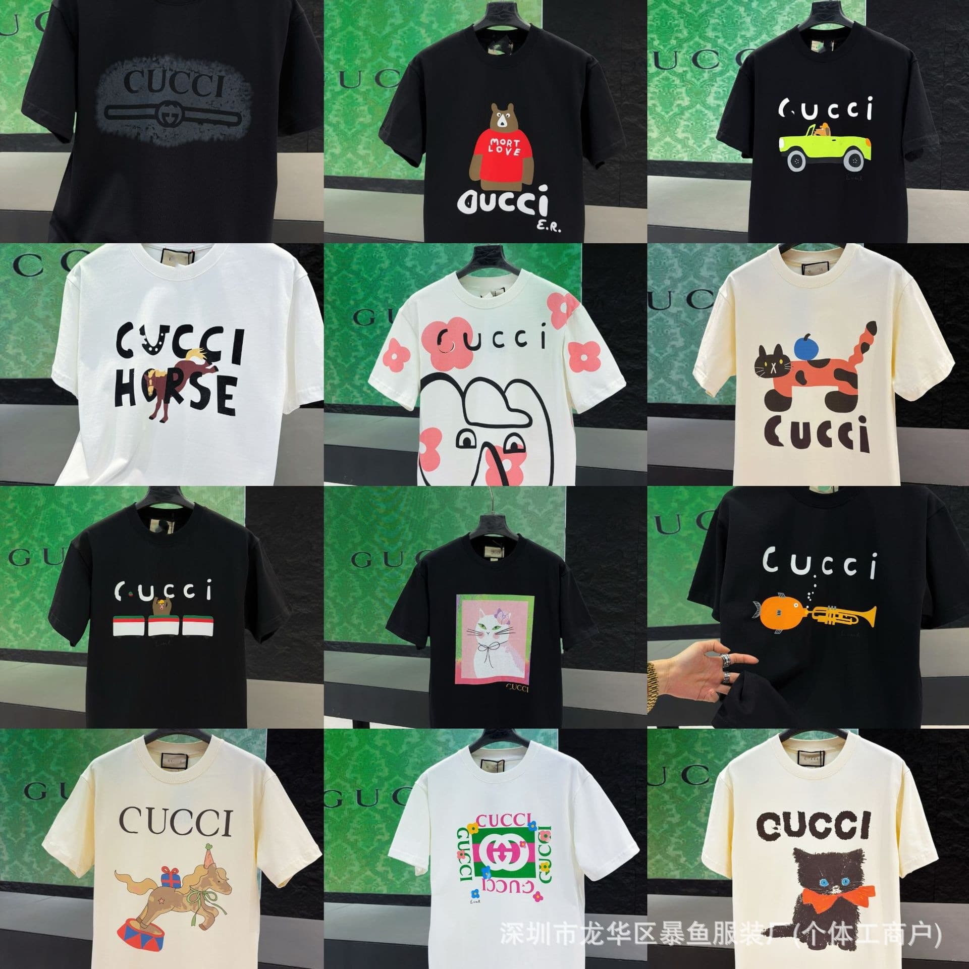 Cross-border trade in stock, high GSM G-brand printed new Gu-style short sleeve, high-quality summer cartoon Gucci-style T-shirt