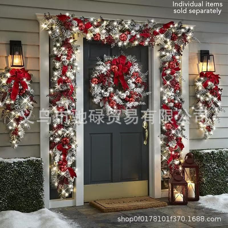 Cross-Border Christmas Flocked Wreath Door Hanging Christmas Decoration Christmas Wreath Vine Inverted Tree Ornament