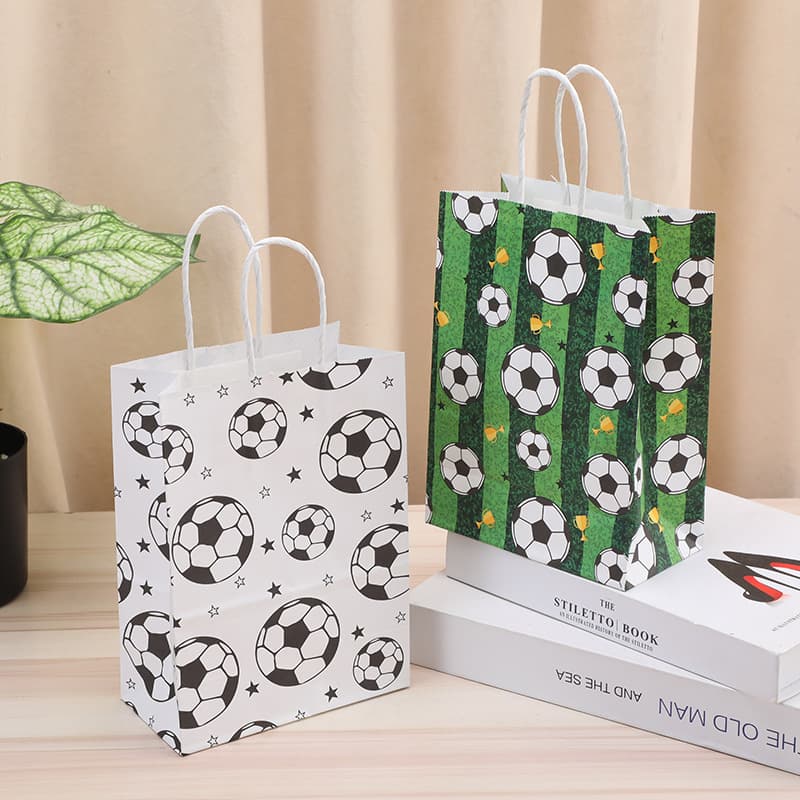 Football Printed Kraft Paper Bag Holiday Gift Packaging Bag Candy Party Gift Bag Paper Tote Bag