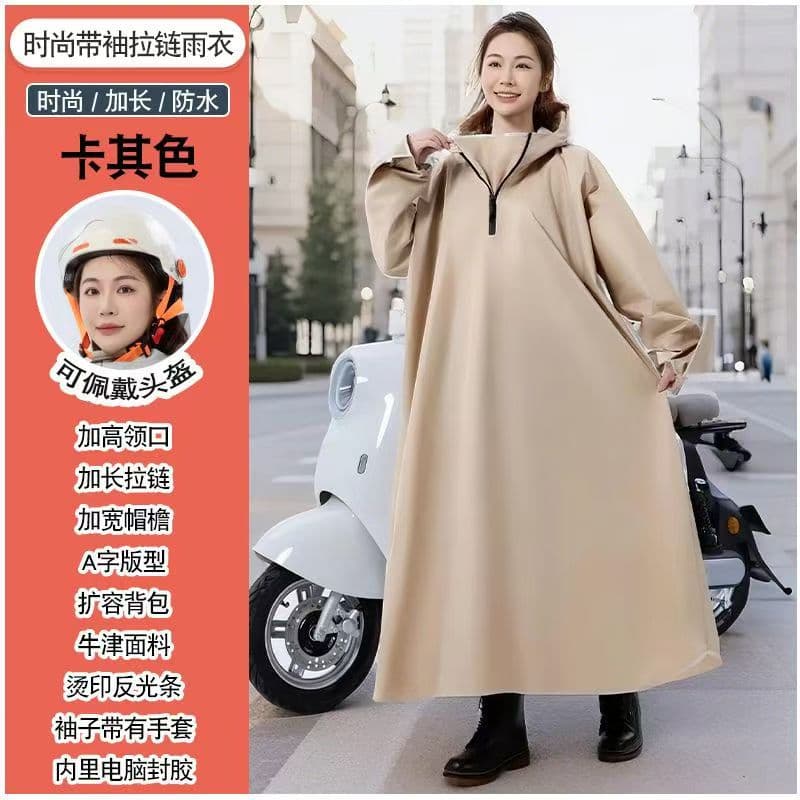 Electric Bike Raincoat Full Body Anti-Heavy Rain Adult Motorcycle Scooter Rain Poncho with Sleeves Riding Durable Oxford Fabric