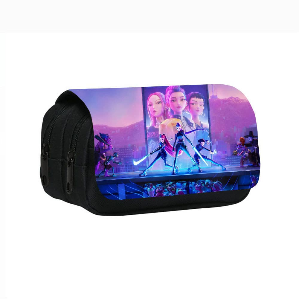 Cross-Border Wholesale Demon Hunters Group Printed Double-Layer Pencil Bag Kpop Demon Hunters Student Pencil Stationery Bag