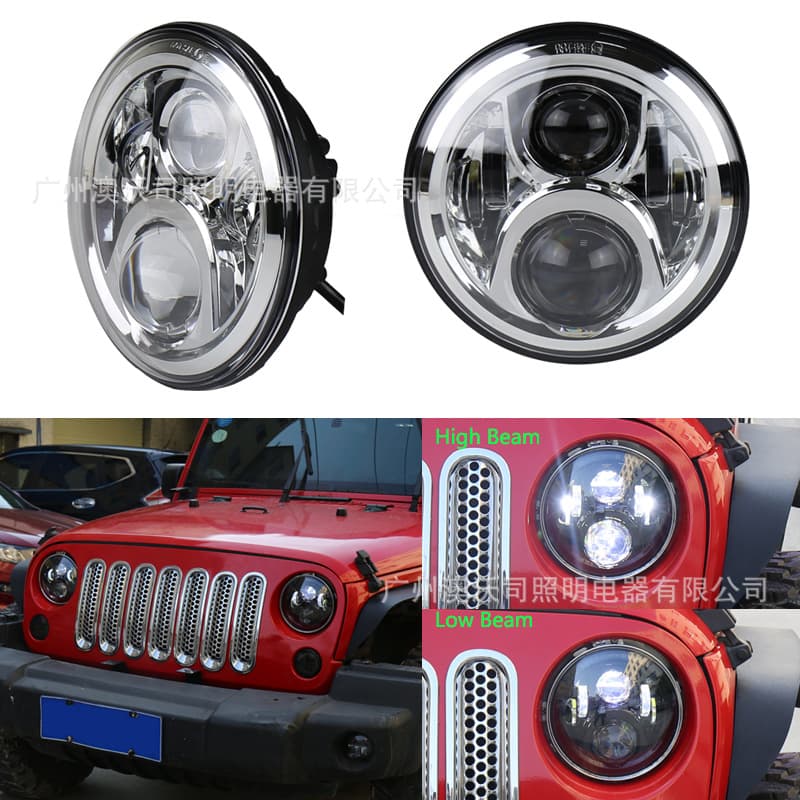 Wrangler Off-Road Vehicle 50W 7-Inch Round LED Headlight Modification Front Headlight Angel Eye Headlight Factory Supply