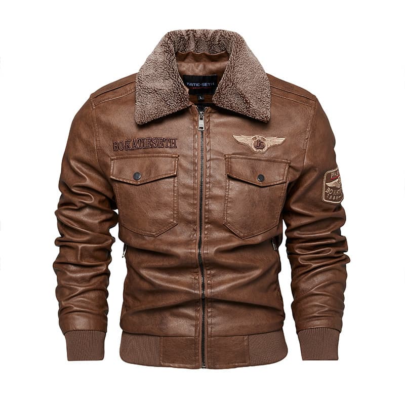 Cross-border Amazon Men's PU Leather Jacket Autumn Winter Turn-down Collar Fleece Lined Trendy Plus Size Motorcycle Coat