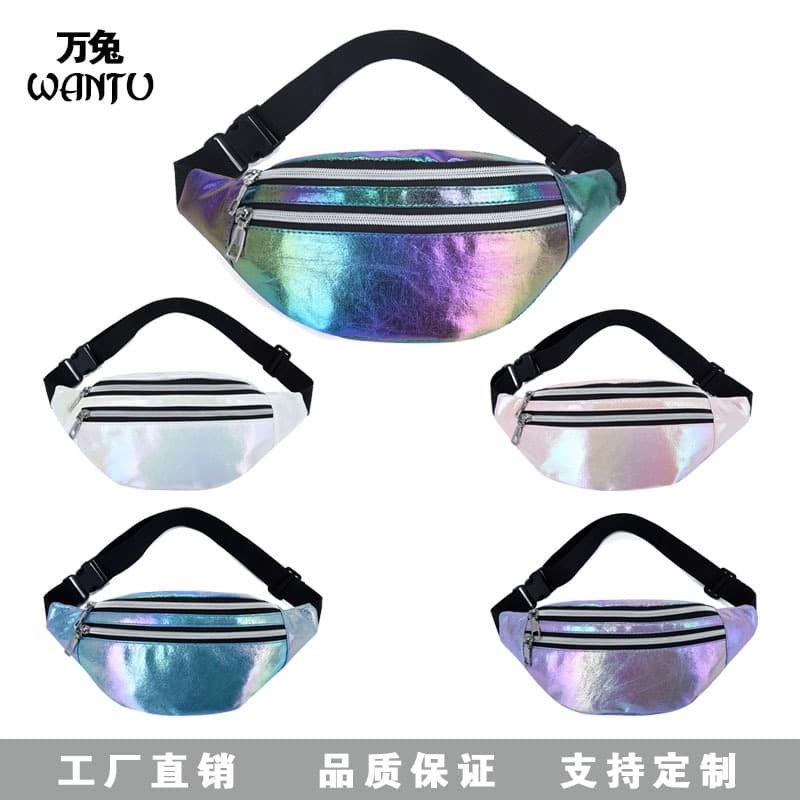Cross-Border Style Women's Waist Pack Wholesale Men's Running Waist Pack Outdoor Cashier Rainbow Holographic Single Shoulder Crossbody Phone Bag