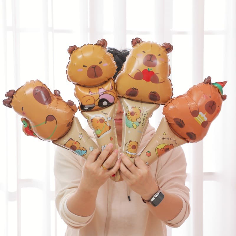 Kapibara Handheld Stick Cool Rabbit Cartoon Balloon Birthday Party Kindergarten School Event Decoration