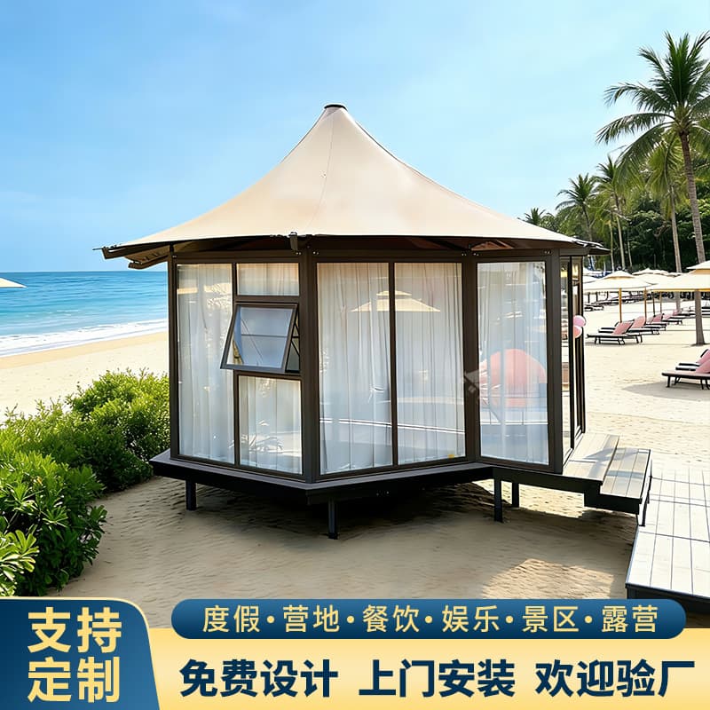 Outdoor Hotel Tent Luxury Single Peak Homestay Dining with Bathroom Large Steel Structure Glass House Style Camping Tent