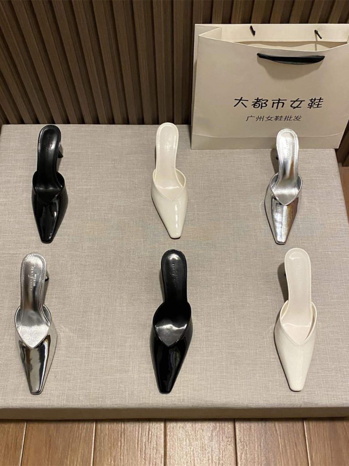 2026 Spring New Muller Shoes Fashionable European and American Style Patent Leather Square Toe Stiletto Heel Baotou Half Slippers for Women