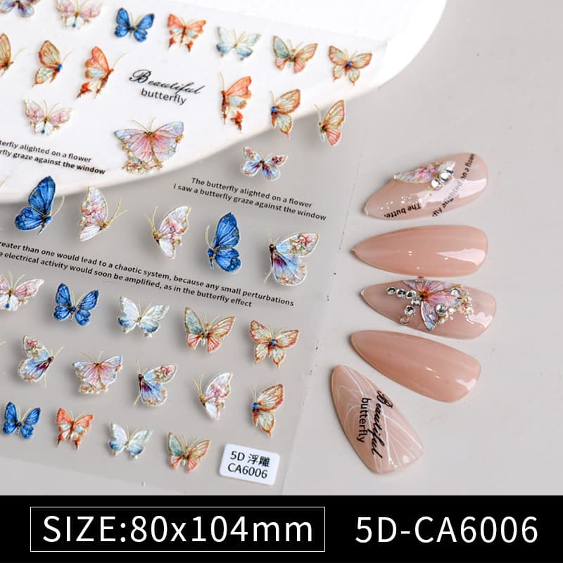 New Butterfly Nail Art Stickers 3D Embossed Rose Butterfly Stickers Whitening DIY 3D Nail Accessories