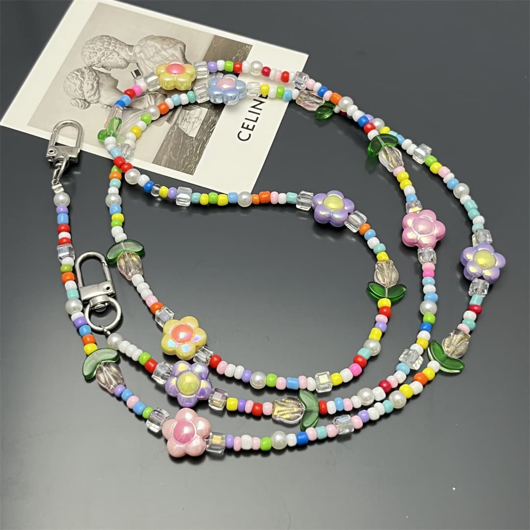 Beaded Strap Pendant Without Phone Tulip Chain Decoration String Bead Bag Chain Flower Crystal Tulip