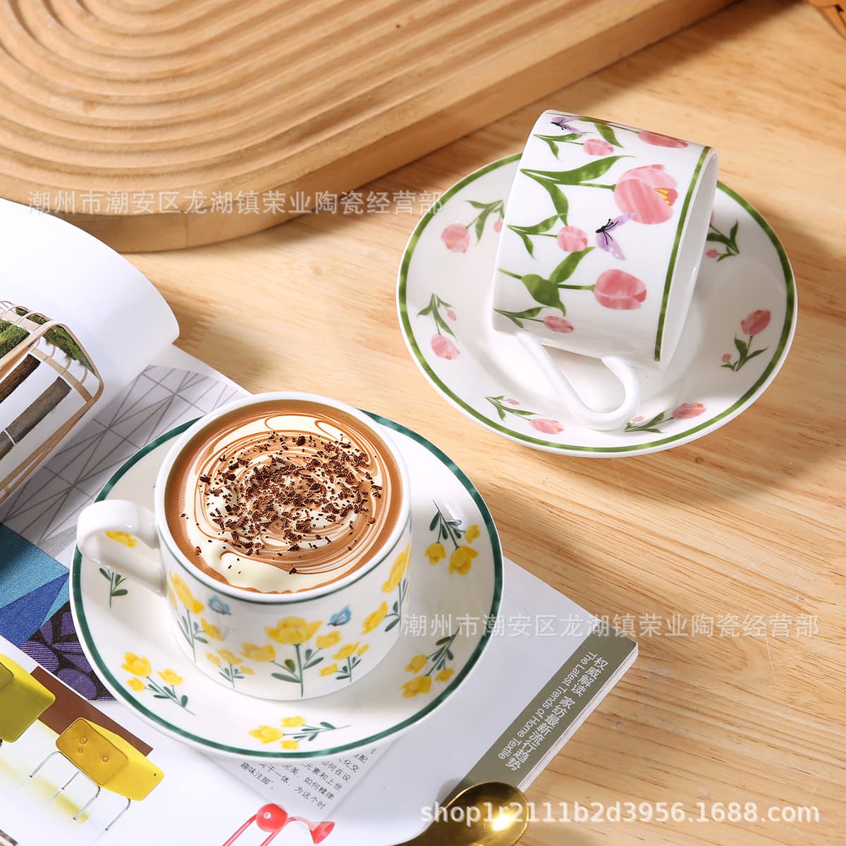 Spring Floral Collection Exquisite Tulip Coffee Cup and Saucer Set, Gift for Birthday, Wedding Return Gift, Mother's Day, March 8th Women's Day