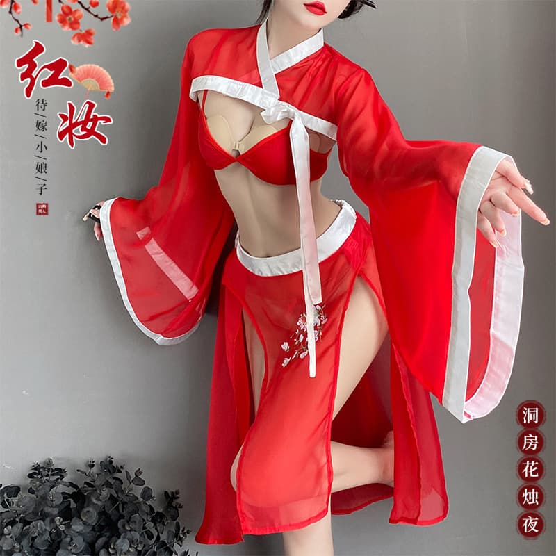 Ancient style Hanfu sexy see-through sexy lingerie pure lust passion nightgown no-take-off uniform no-take-off suit 2589