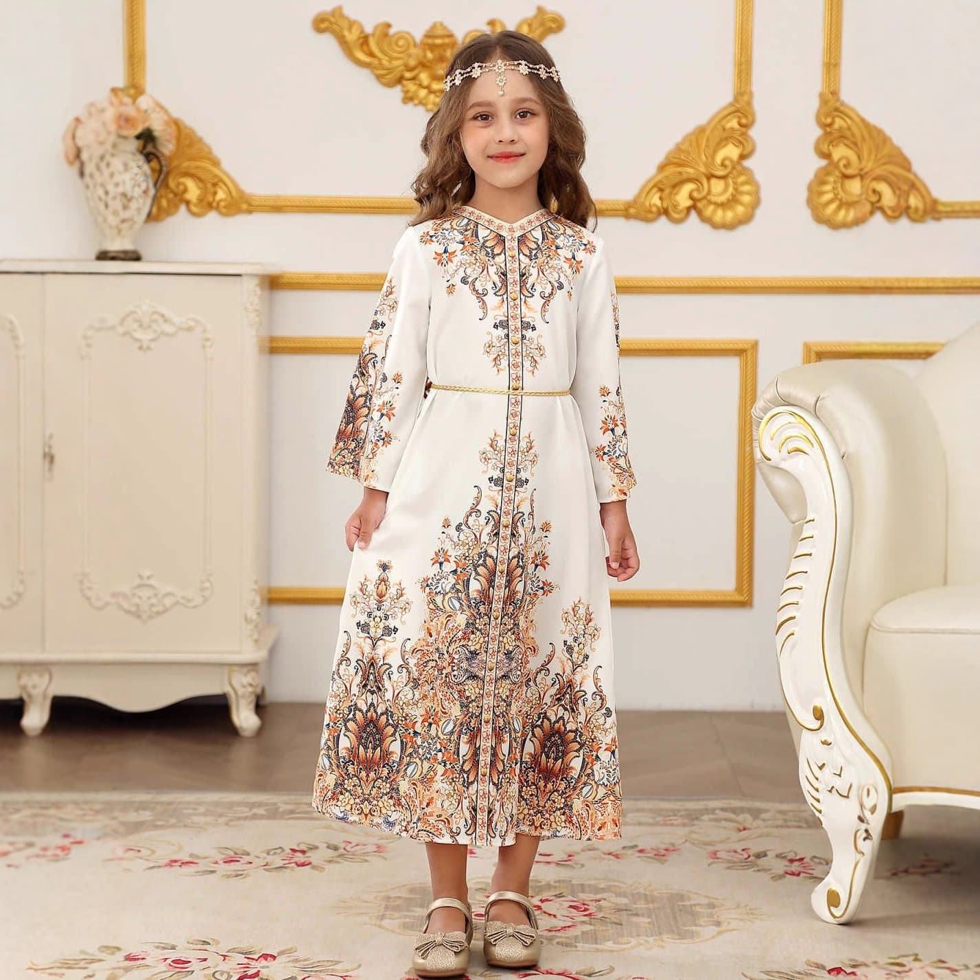 Children's Turkish Robe Girls Long Dress Kids Printed Dress