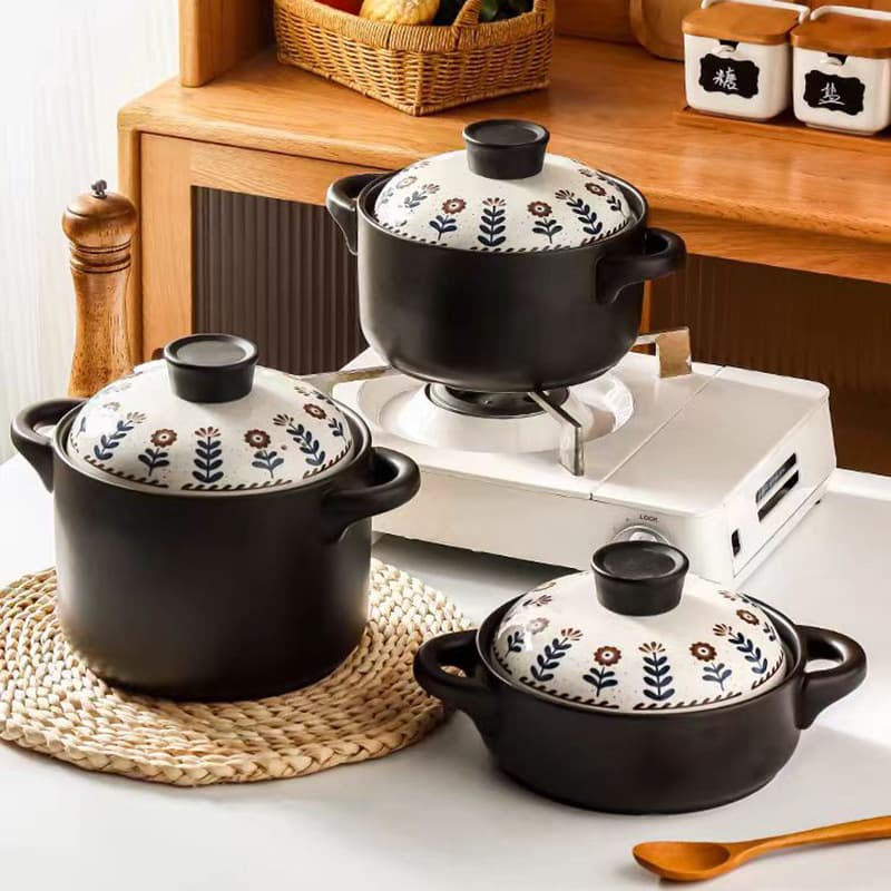 High-temperature resistant ceramic casserole home open flame gas stove large soup pot, commercial stew pot, single-serving shallow pot stone pot