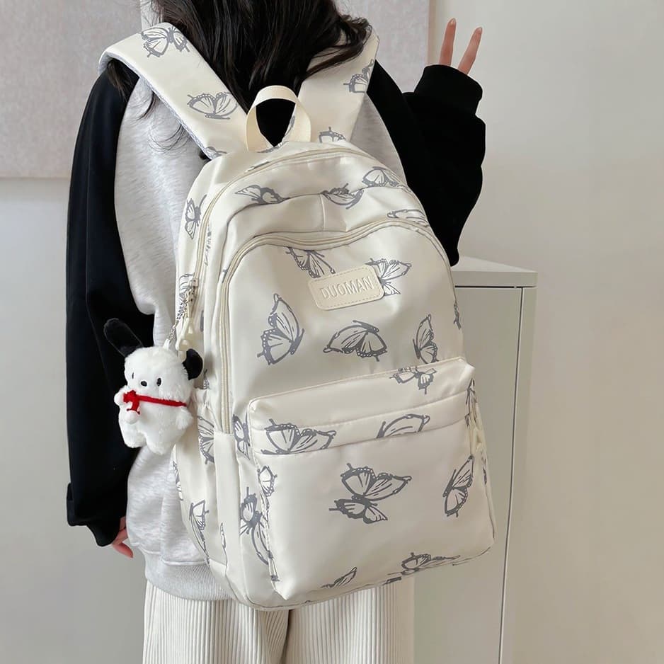 2024 New Korean Style Backpack for Middle and High School Students, Fashionable Butterfly Print Large Capacity Backpack, College Student Shoulder Bag