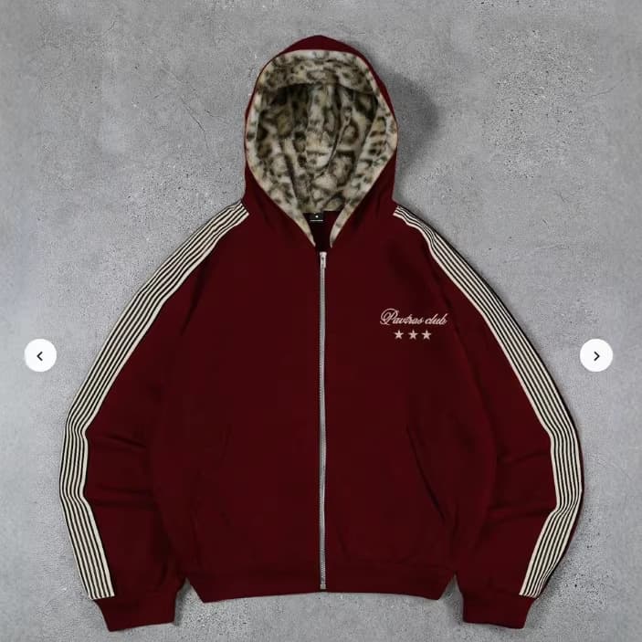 2025 Fall Winter American Retro Cardigan Hoodie Leopard Print Faux Fur Collar 3D Stripe Zip Jacket Factory Source Wholesale