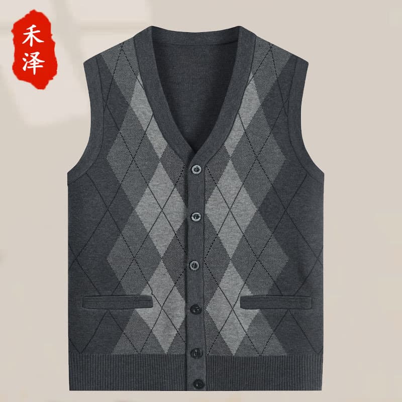Middle-Aged and Elderly Men's Clothing Dad Vest Elderly Spring Autumn Waistcoat Men's Knitted Shirt Jacket Grandpa Cardigan