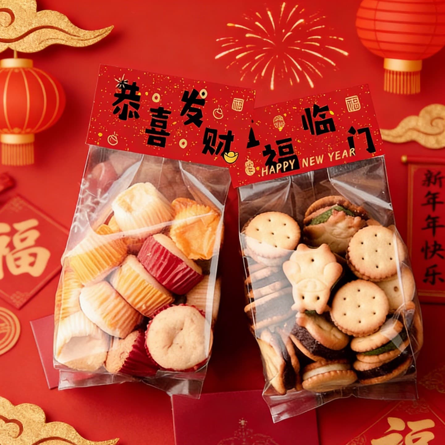 Year of the Horse Snowflake Crisp Bag Cookie Card Header Packaging Bag Frosting Fruit Glutinous Rice Boat Cookie Header New Year Transparent Bag