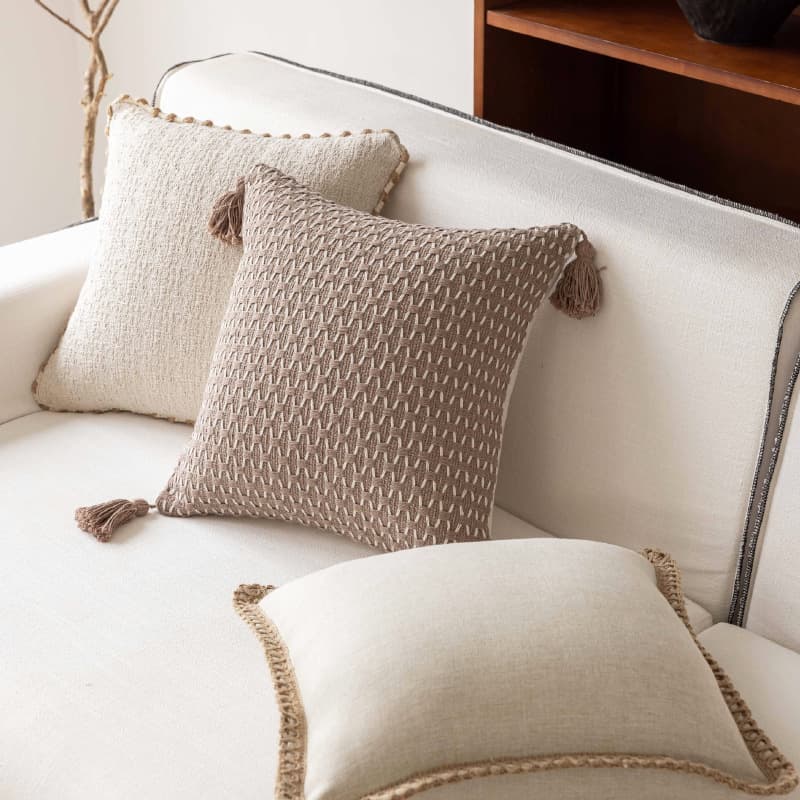 45*45 Linen Cushion Cover with Woven Fringe, Sofa Throw Pillow Case for Living Room, Bed & Breakfast Decorative Cushion Cover, Wholesale