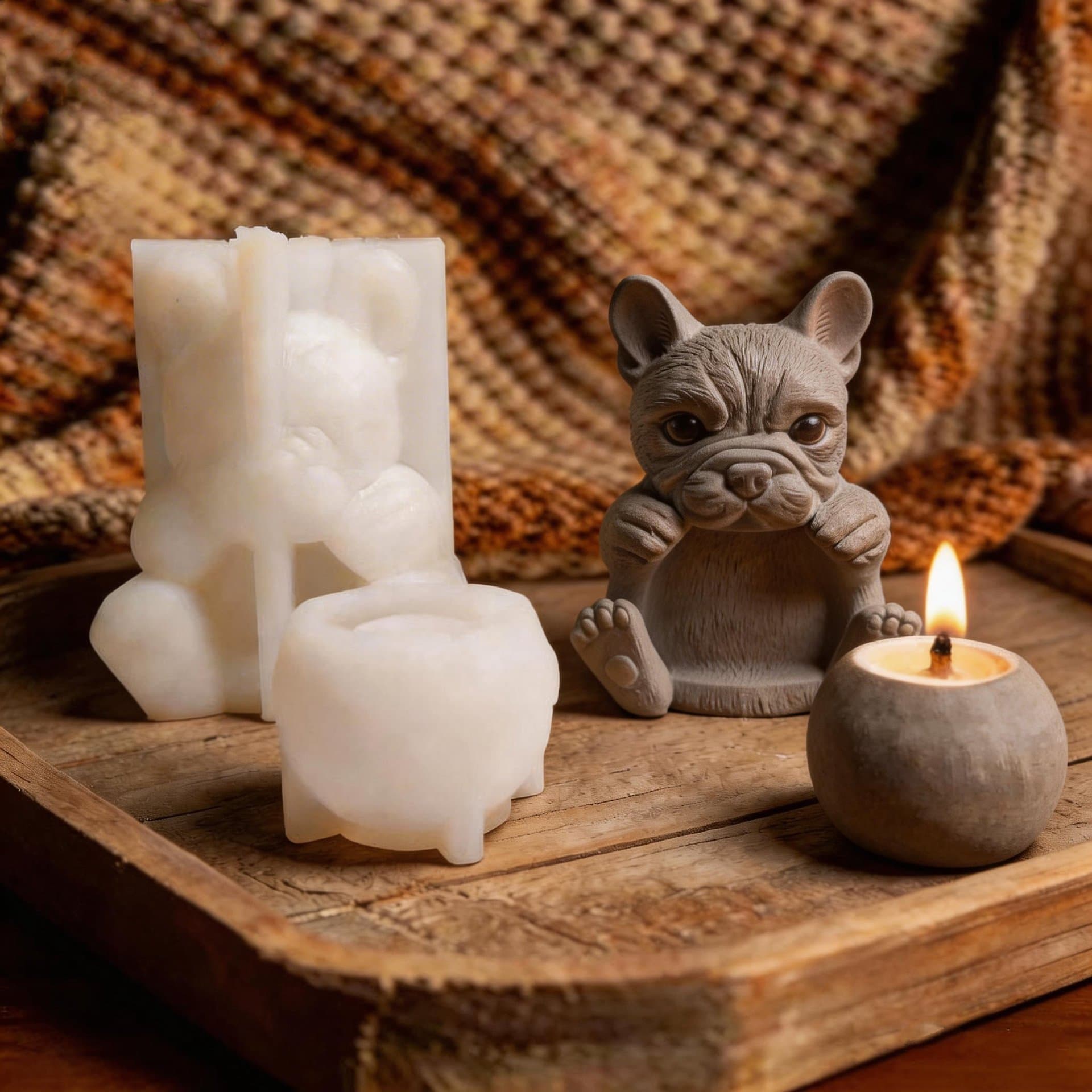 French Bulldog Candle Cup Silicone Mold Nordic Style Scented Candle Jar Concrete Plaster Candle Container Mold