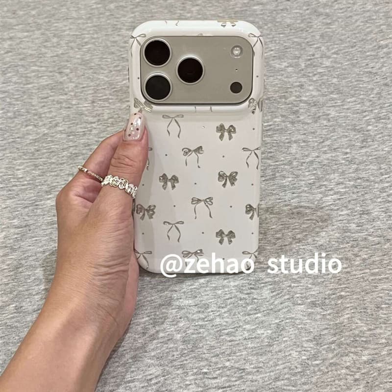 White background full-print bow polka dot case for Apple 17 Pro Max, new iPhone 16 protective cover 15