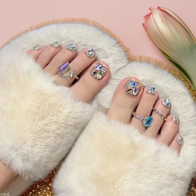 Summer Foot Manicure Whitening Flash Diamond Wearable Fake Nails Ins Classy Toenail Patch Wholesale Manicure