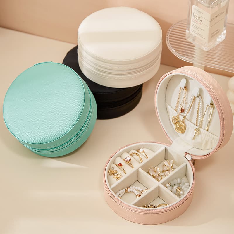 Round pu leather jewelry storage box ear studs earrings jewelry jewelry storage box portable jewelry box now in batch