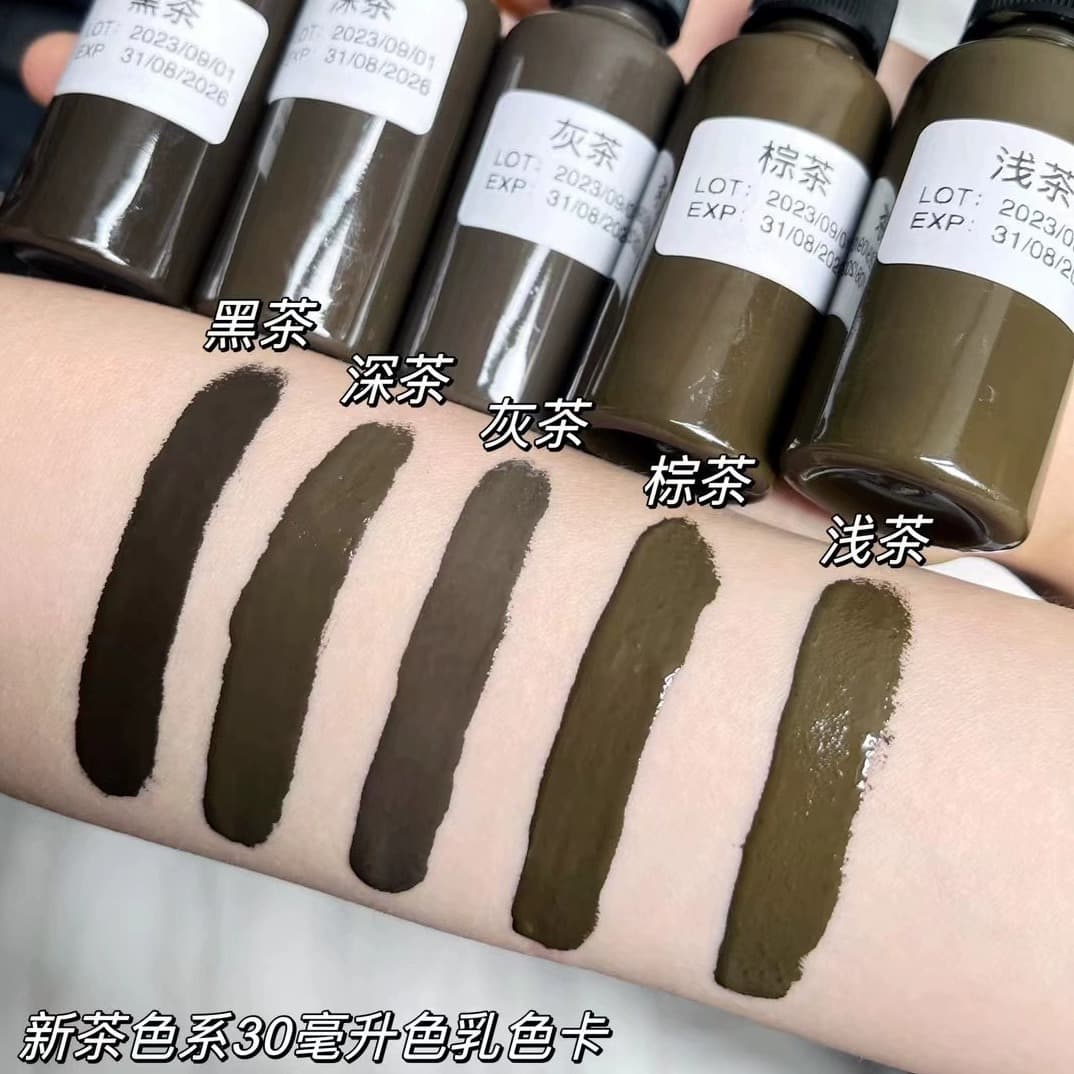 New 30ml Large Bottle Tea Brown, Dark Tea Tattoo Pigment for Eyebrows, Eyes, and Lips, Non-Reddening and Non-Blueing Color Cream