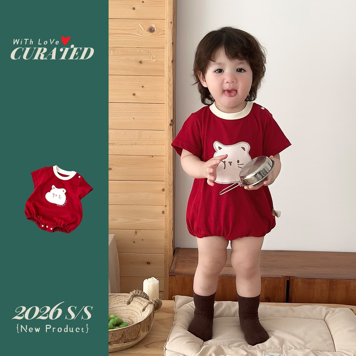 Korean style short-sleeved baby boy onesie, boy's stylish cartoon white bodysuit, little boy's 100-day-old romper suit