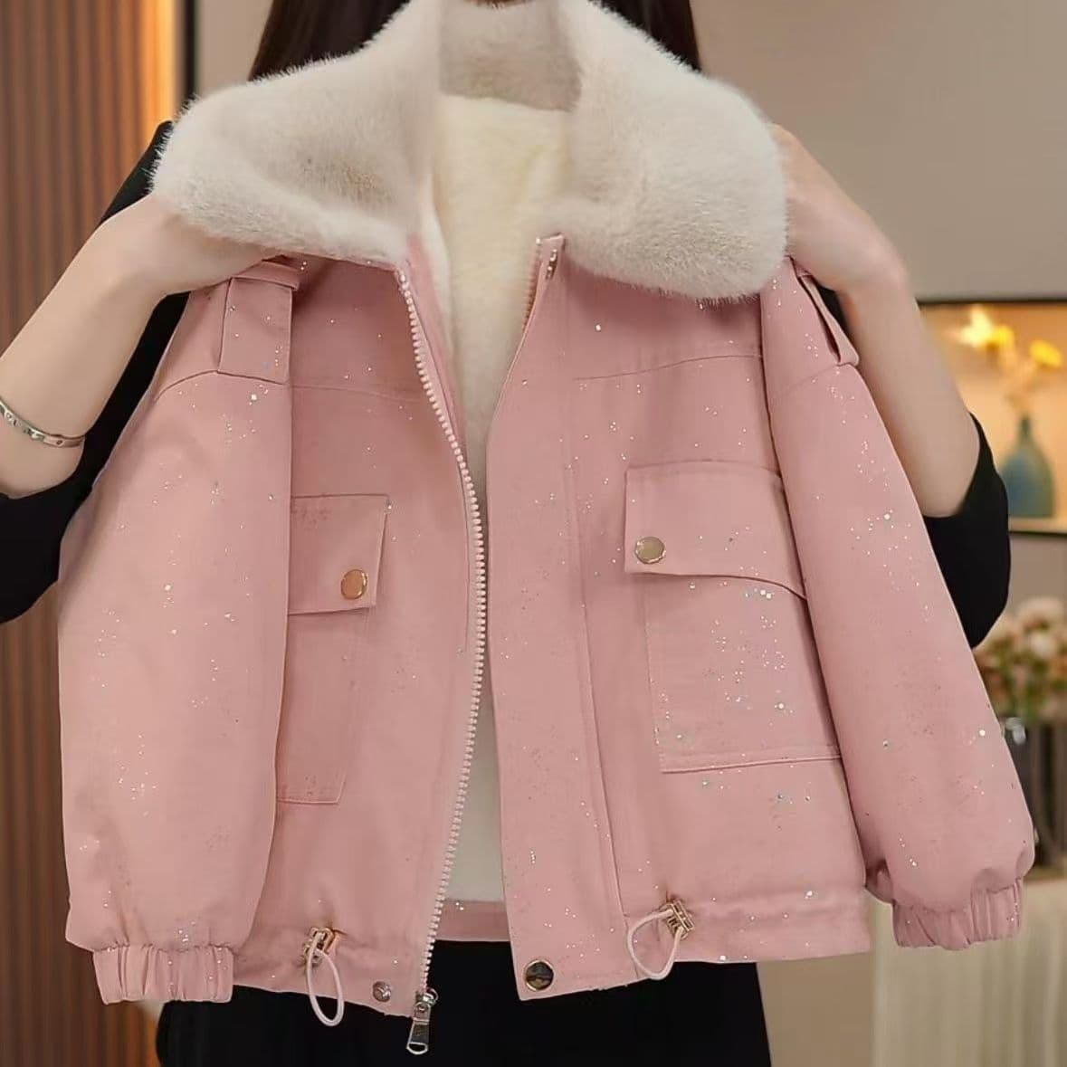 New Winter Fashionable Cotton Coat for Girls, Thickened Turn-down Collar Parka Jacket for Older Children