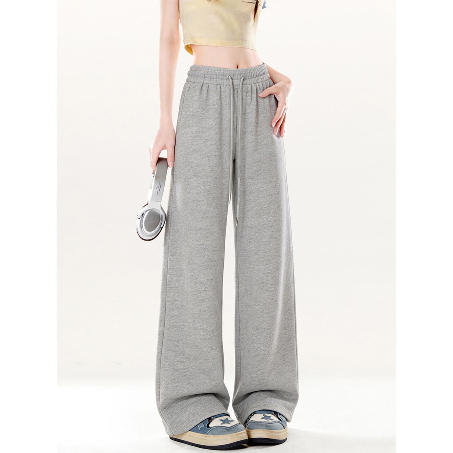 Xiaoyu Jia Korean-style Simple Casual Pants for Women, Summer Loose-Fitting Slimming Commute Versatile Flowy Thin Long Pants