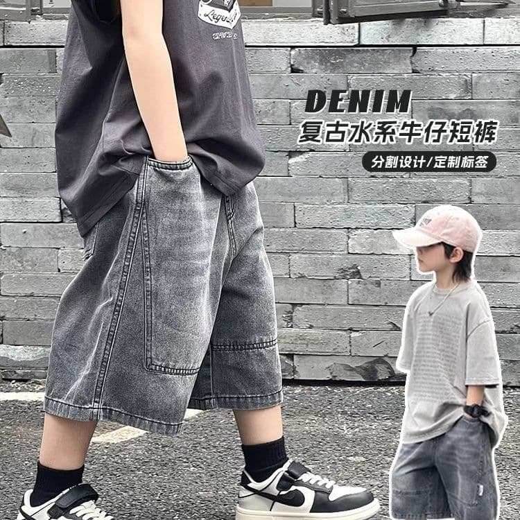 Children's clothing boys' denim shorts 2026 summer new style children's washed jeans medium and large children's thin section pants trend