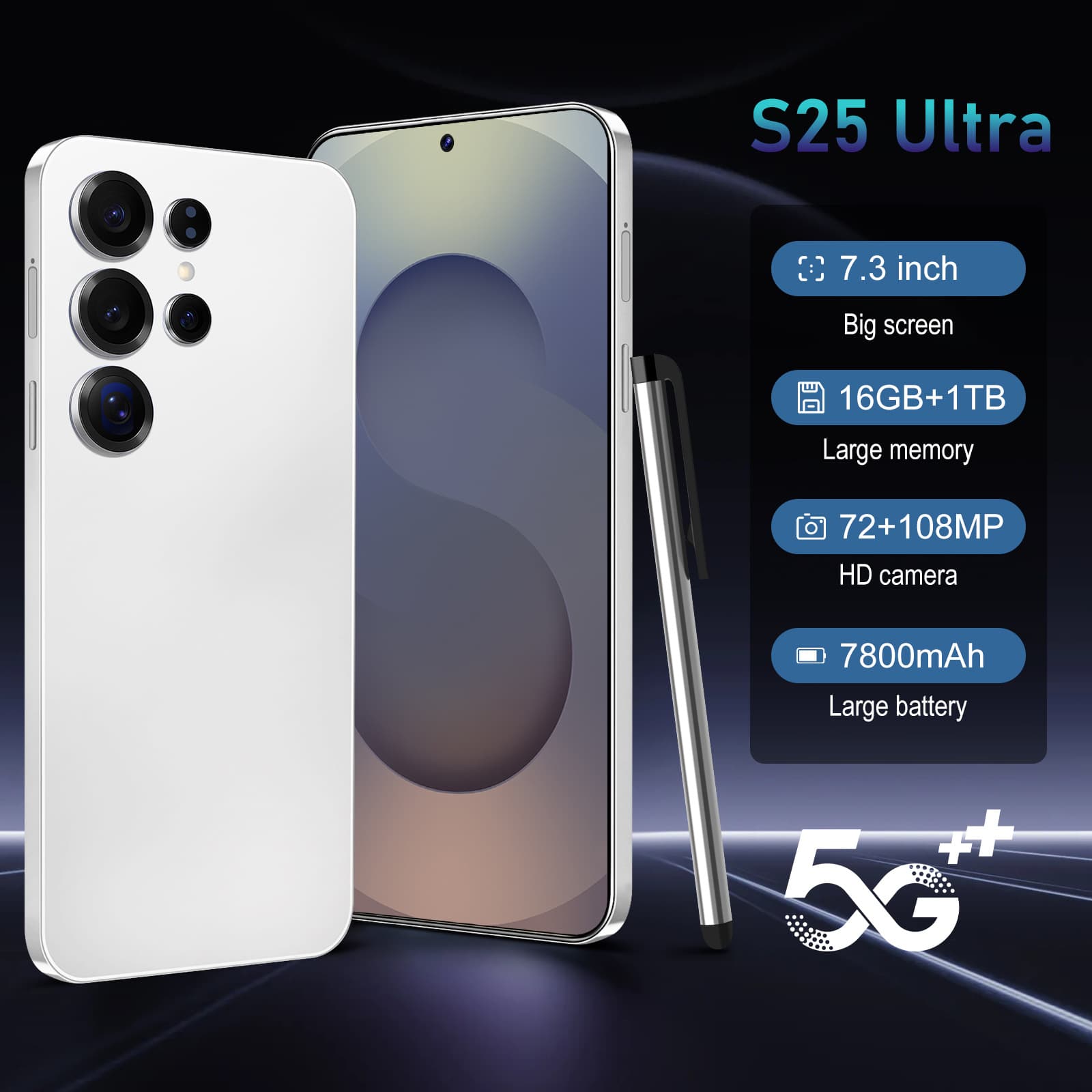 S25 Ultra Cross-Border Phone with External Stylus, Large Screen, Android 15, New Hot-Selling 5G Smartphone