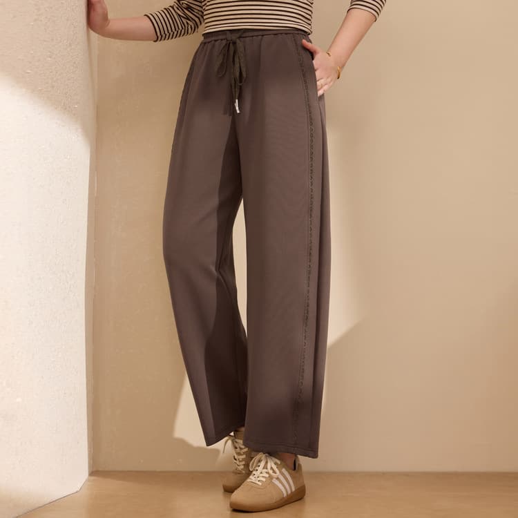 【Lace Trim Design Pants】Xianlixiu Plus Size Women's Fashion Versatile Long Pants for Curvy Women, Autumn New Style