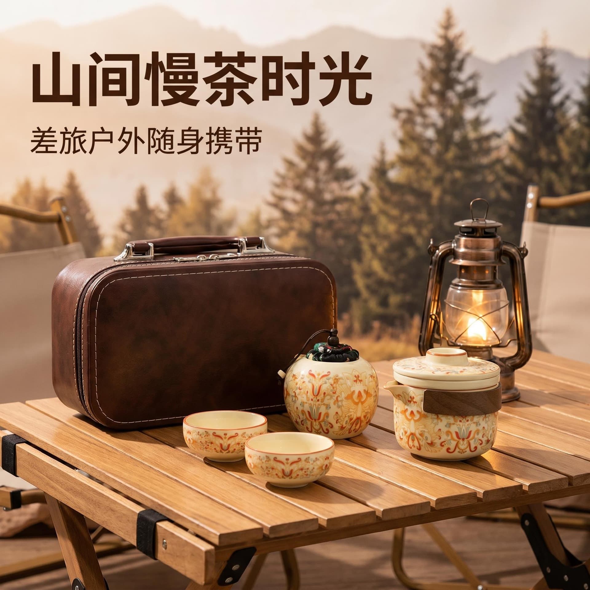 Ceramic Dunhuang Enamel Portable Tea Set Outdoor Camping Quick Cup Travel Tea Set Gift Box Customized Logo