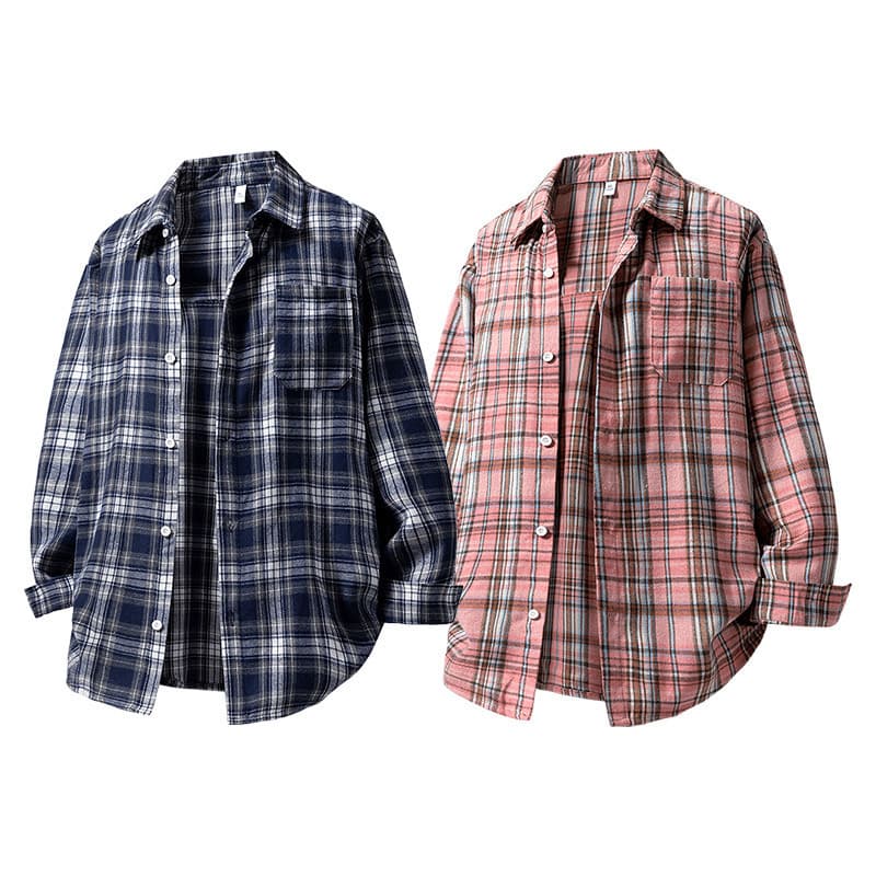 2025 Summer Japanese Style Trendy Casual Jacket Long-Sleeved Shirt Black and White Checkered Shirt Men's Loose Fit