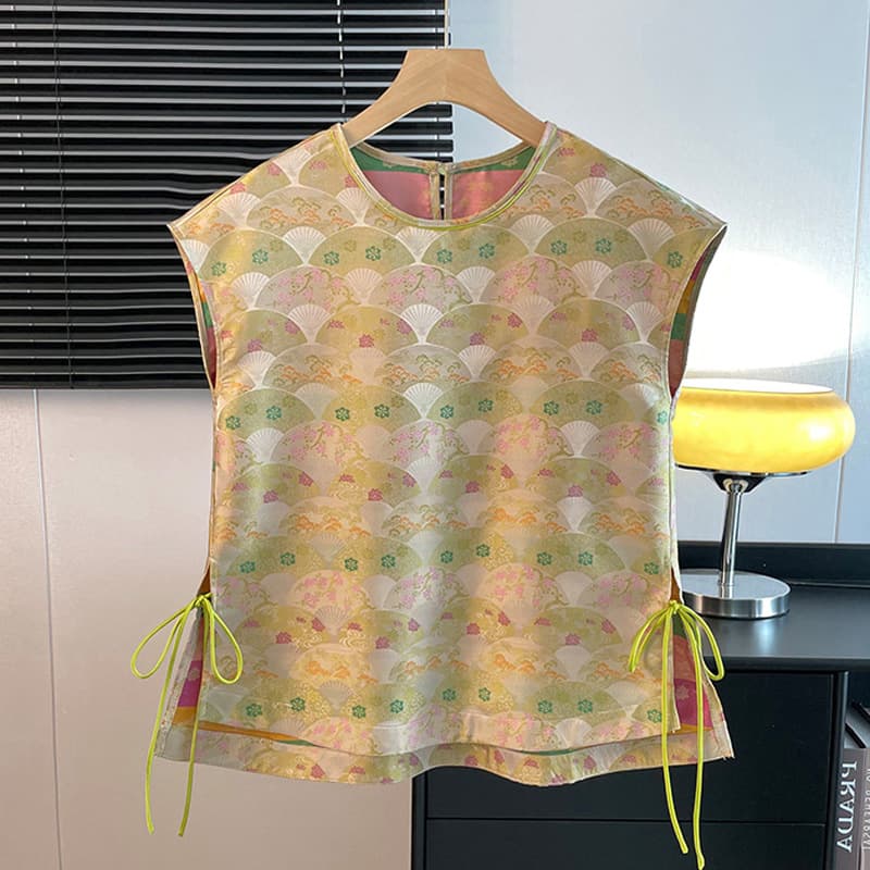 Silk Chinese-Style Top High-End Young Mulberry Silk Satin Jacquard Blouse Improved New Chinese-Style Sleeveless T-Shirt for Women Summer