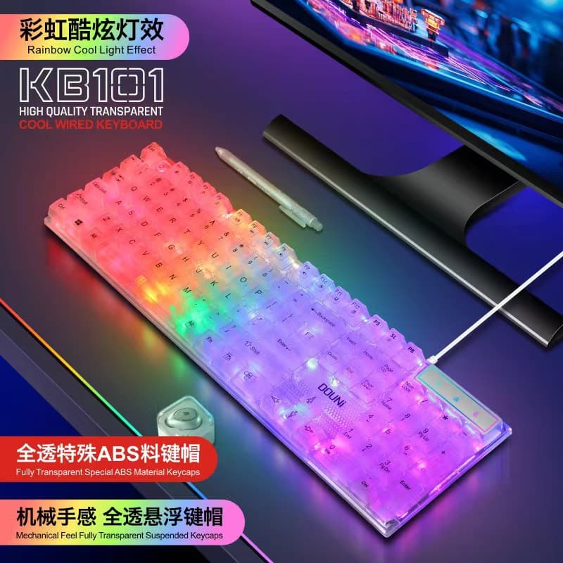 Doni KB101 Wired USB Transparent RGB Glowing Keyboard, Gaming Keyboard for PC Laptop Cross-Border