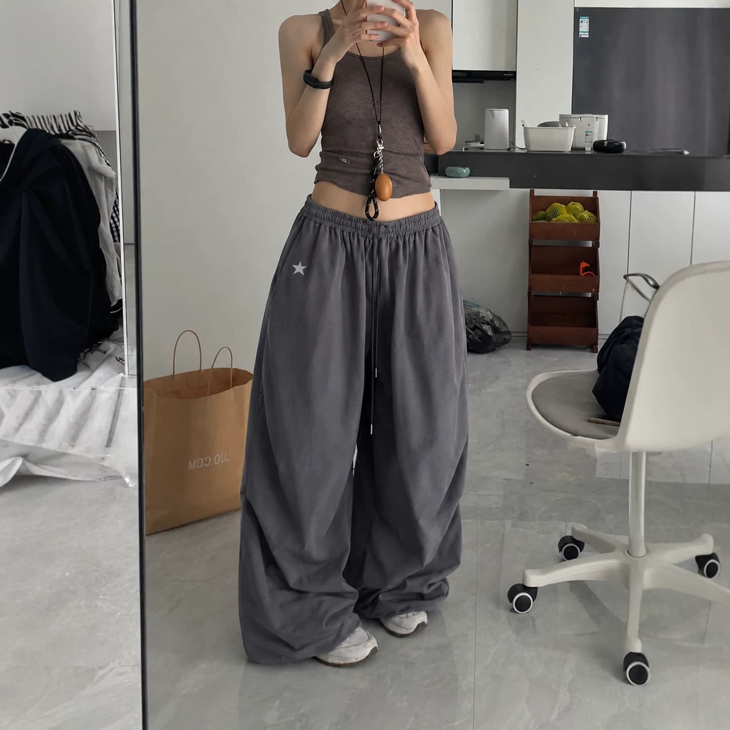 American Paratrooper Hip Hop Track Pants Women Summer Thin Quick-Dry Loose Casual Pants Jazz Dance Wide-Leg Pants
